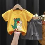 43in 110CM Yellow White Short Sleeve Top Sun Shirt For Boys Pure Cotton