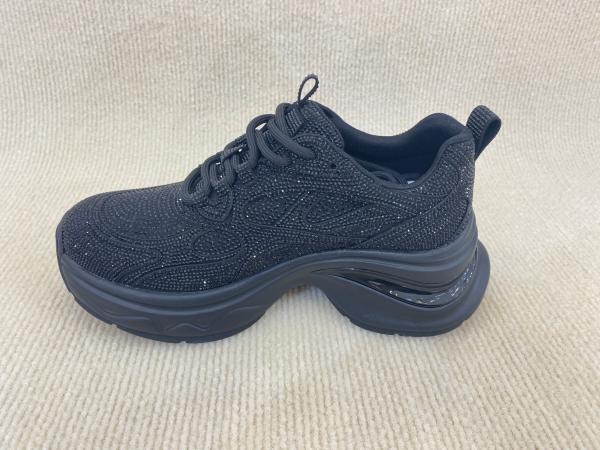 Buy cheap Black Ladies Bling Trainers Pigskin Insole Rhinestone Sneaker from wholesalers