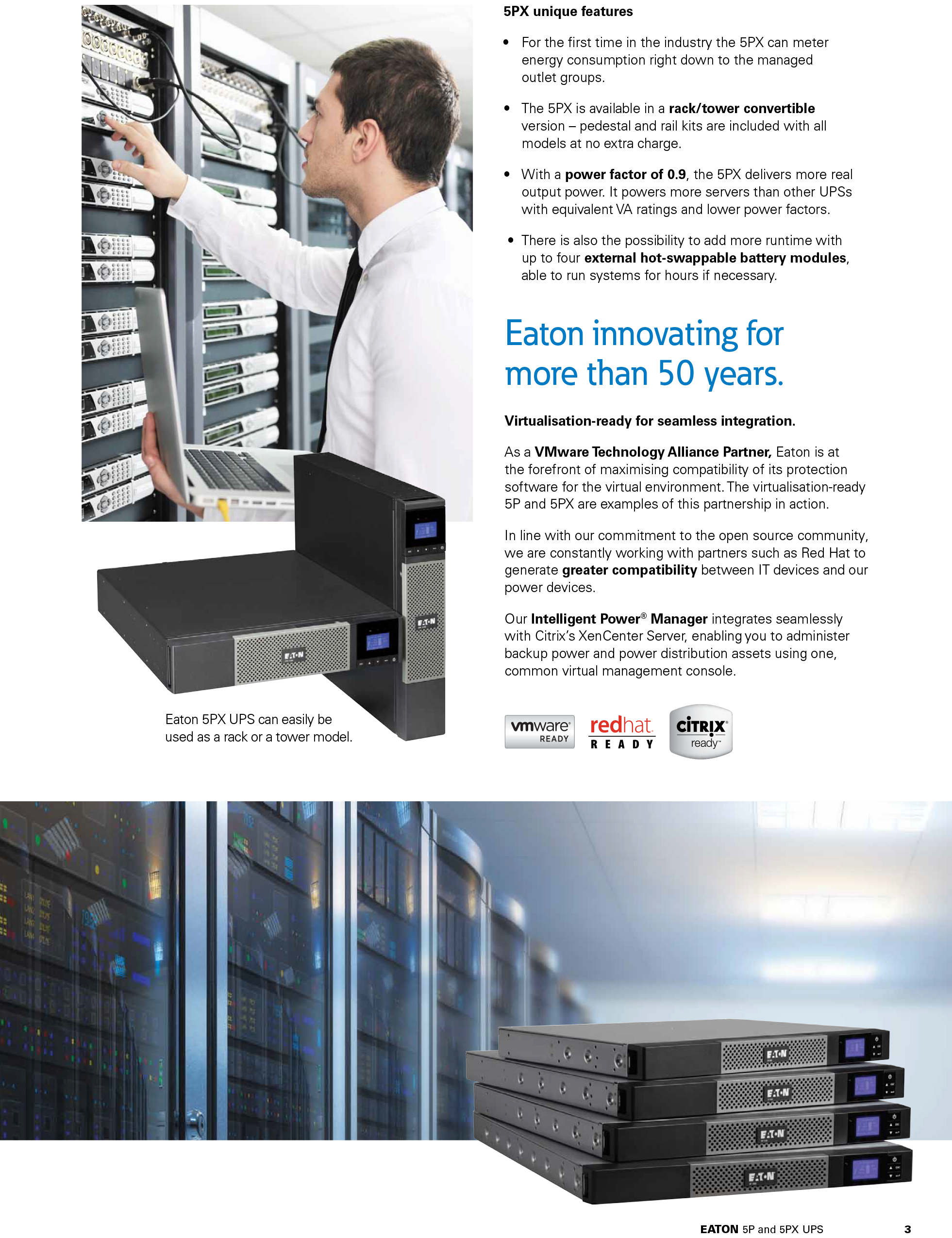 EATON UPS Brand 5P-5PX series 650 to 3000VA 200V 208V 220V 230V 240V single phase Line-Interactive for better IT decision-making