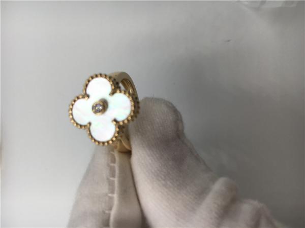 Buy cheap Vintage Alhambra Yellow 18k Gold Ring Round Diamond With White Mother Of Pearl from wholesalers