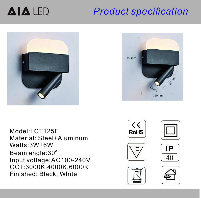 Wall lamp modern bedroom study lens acrylic shade wall light led simple living room lamp creative hotel bed