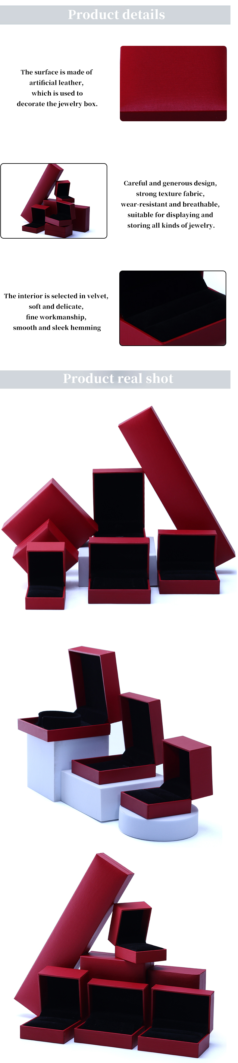 OEM Red Paper Jewelry Box Set Velvet Lining Custom Jewelry Packaging Case