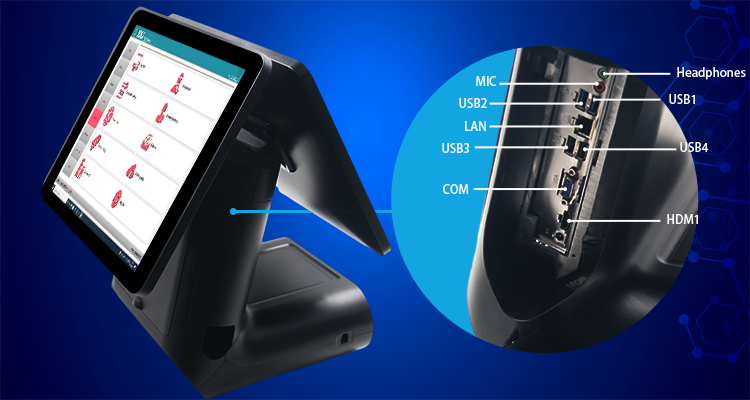 Cash Register 6 USB/Serial/RJ 45 Lan Ports and 15.6" HD 1080P IPS Dual Display Screen