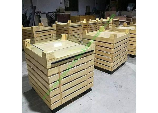 Buy cheap Durable Hypermarket Wooden Fruit Stand With Acrylic Guardrail On Top from wholesalers