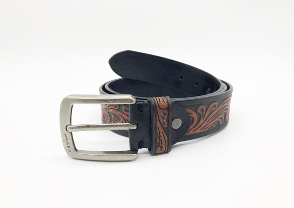 Vintage Cowhide Genuine Leather Belts / Men's Western Tooled Embossed Leather Waist Straps