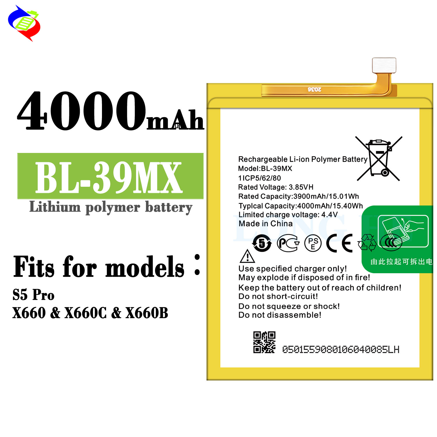 Double IC Protection 4000mAh BL-39MX S5 Pro Battery for Infinix X660 Mobile Phone