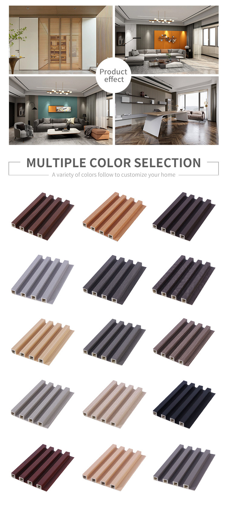 Eco wpc board manufacturers indoor interior decoration wood plastic composite PVC Coating Cladding Fluted wpc wall panel