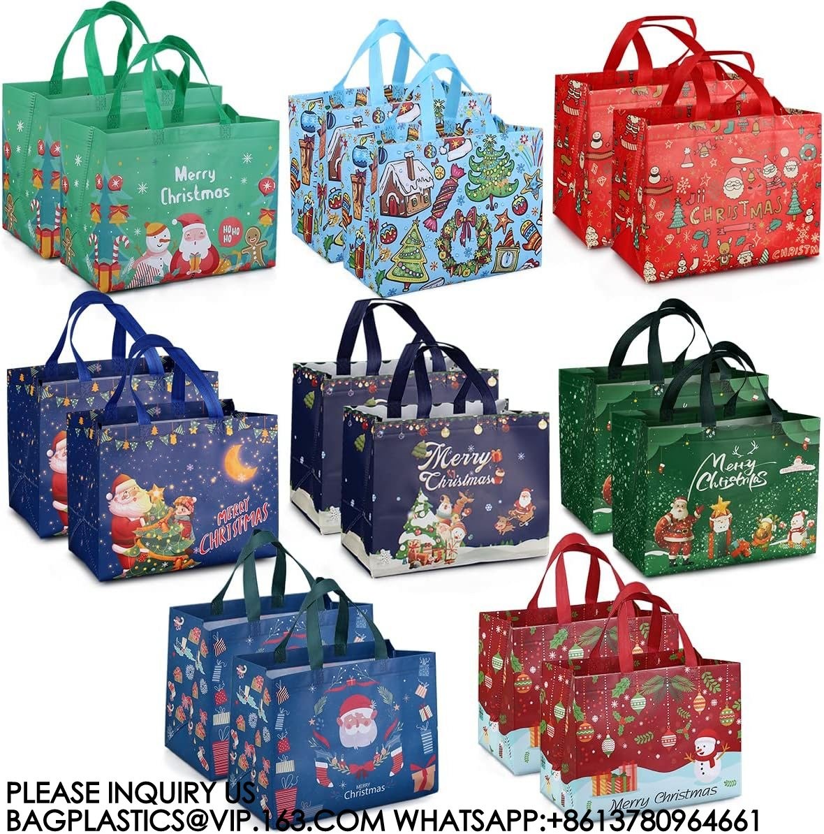 Christmas Gift Bags,Christmas Tote Bags With Handles, Christmas Treat Bags, Multifunctional Non-Woven Christmas Bags