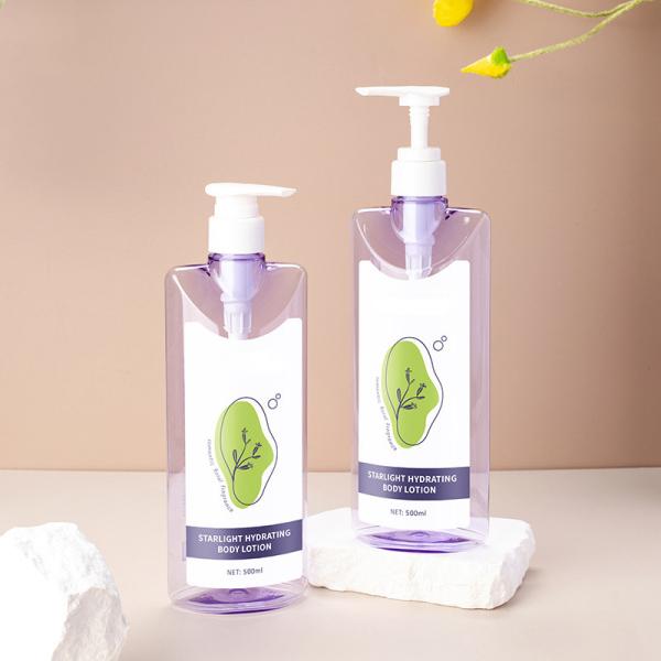 Buy cheap 500ml Purple Transparent cylindrical smooth with white pump for shampoo lotion bottle from wholesalers