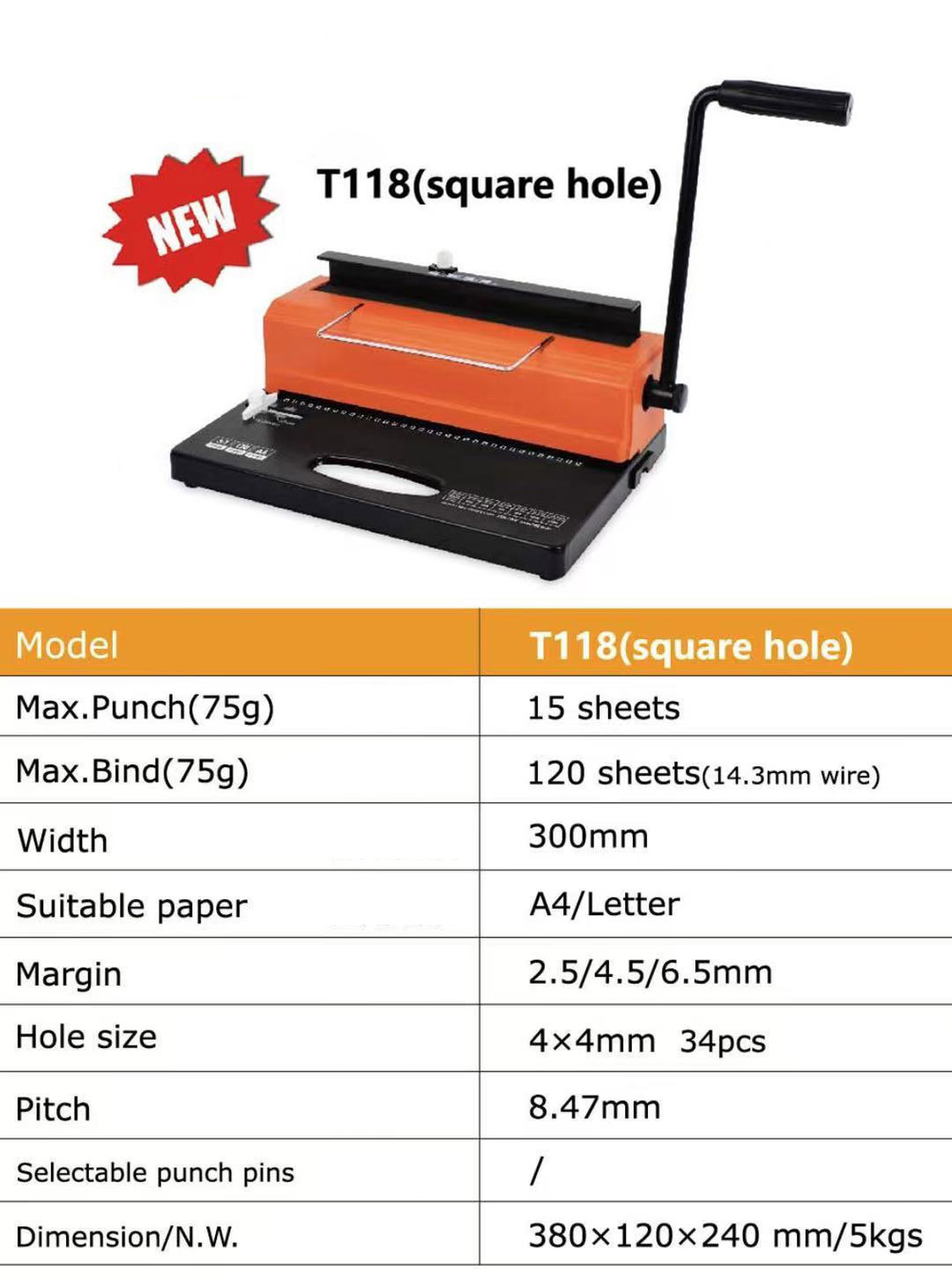 Professional 34 Hole A4 Calendar Punching Machine For Coil Iron Ring Binding