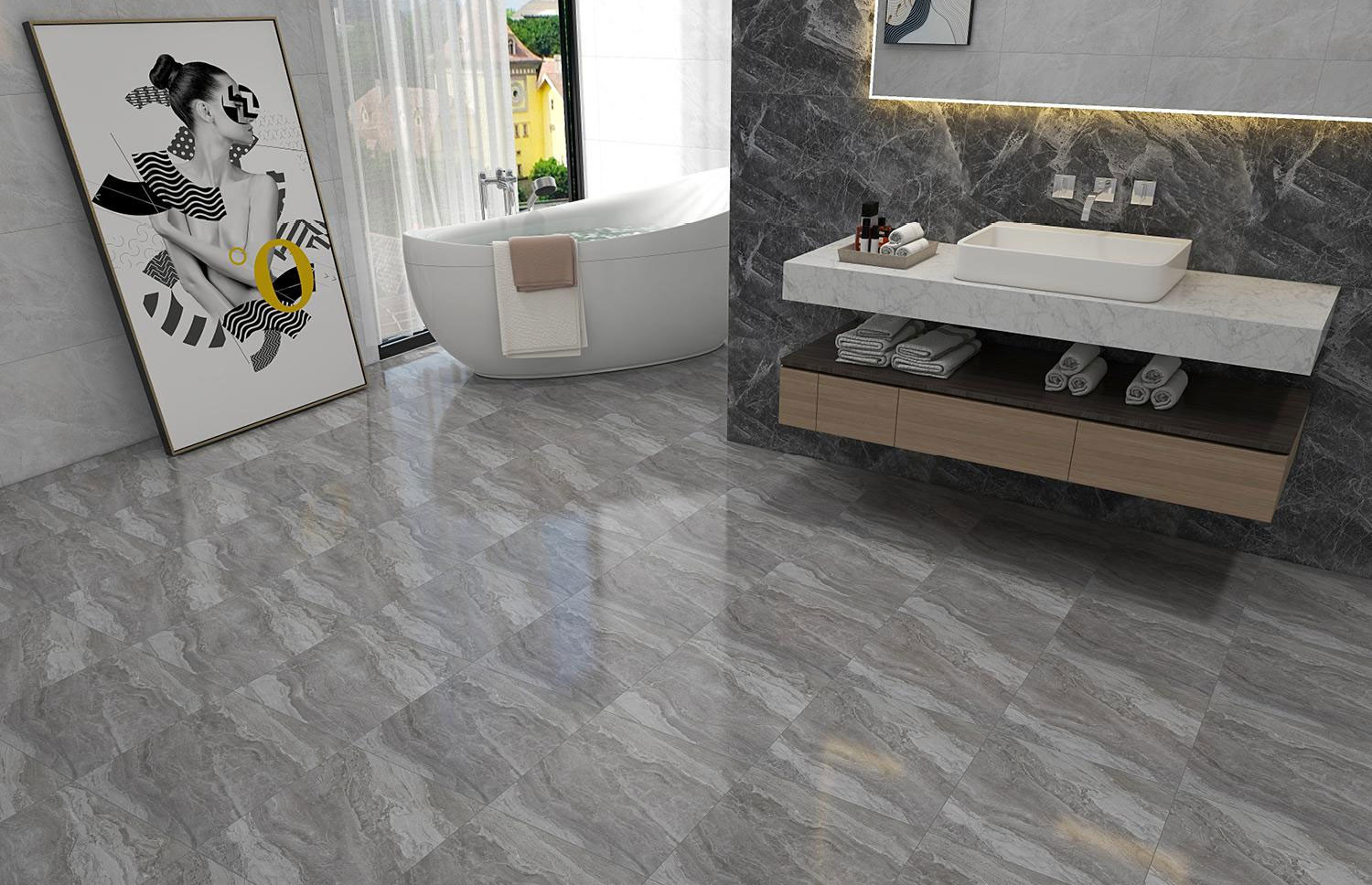 Waterproof Matt Glazed Marble Look Ceramic Rustic Tile For Office And 400x400mm Floor Tile Gray For Bedroom