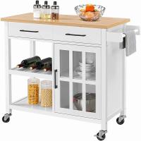 Buy cheap MDF Top Kitchen Island Trolley Cart With Open Storage Shelves Cabinets product