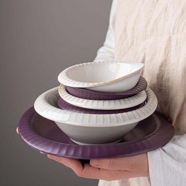 Buy cheap Nordic Porcelain Tableware Glaze Matte Purple Ceramic Dinner Plate Set Dinnerware from wholesalers
