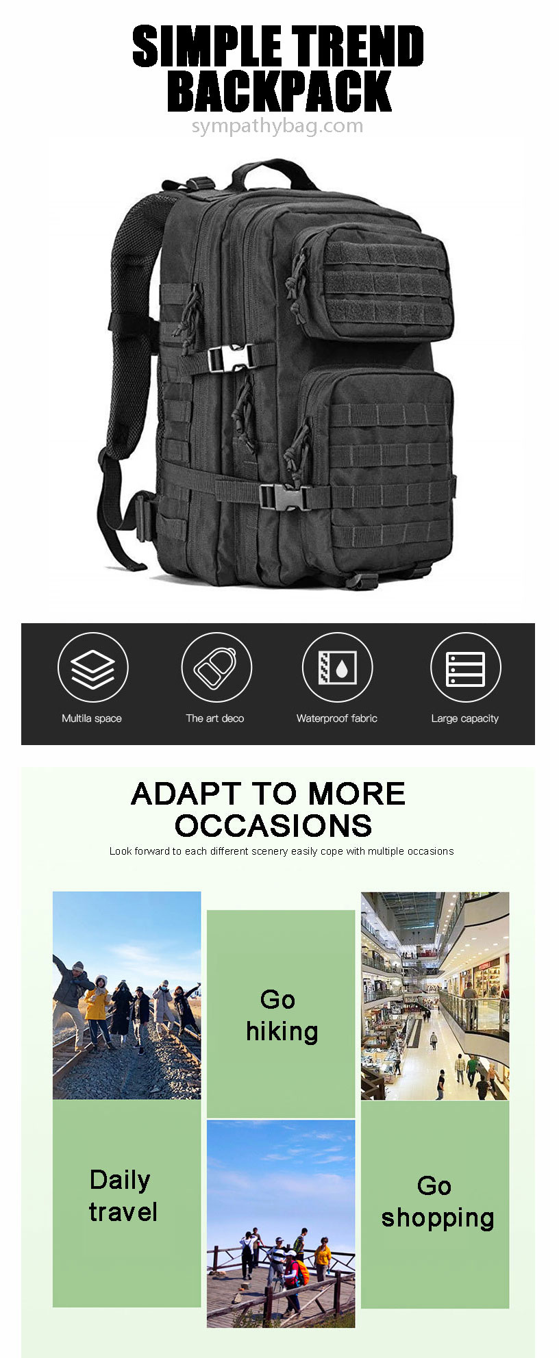 Sympathybag Wild Jungle Outdoor Hiking 36L Backpack Double Shoulder Rucksack Large Capacity Multifunctional Bag