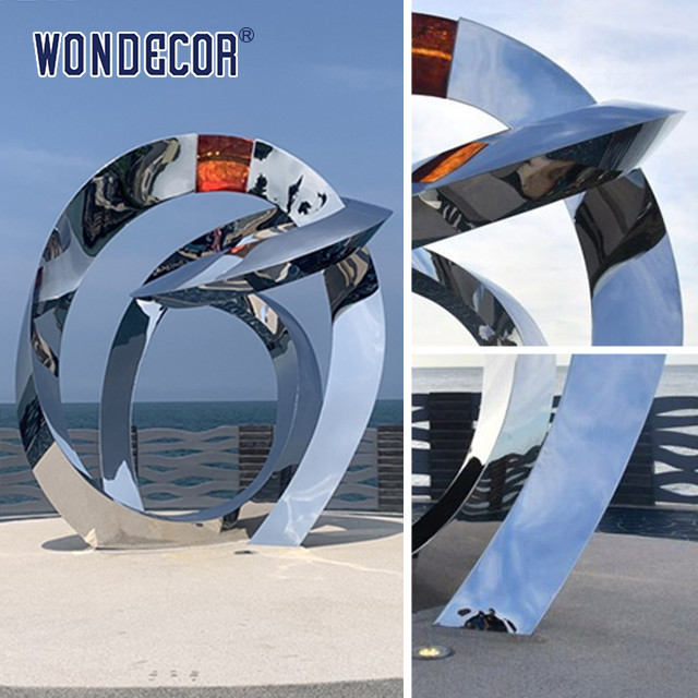 Weather Resistance Stainless Steel Abstract Sculpture Circular Triangular Tube Geometry