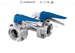 Buy cheap SS 304 / 316 sanitary level three-way butterfly valve with plastic multi-position handle from wholesalers