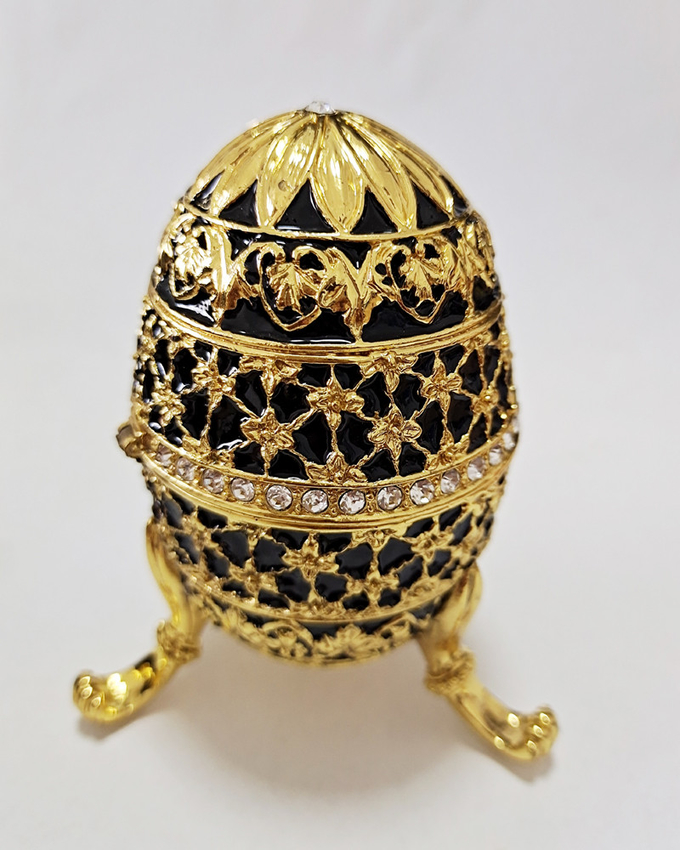 Decorative Earring Ring Trinket Holder Box Hand Painted Faberge Egg Style Hinged Jewelry Storage Case for Home Ornament