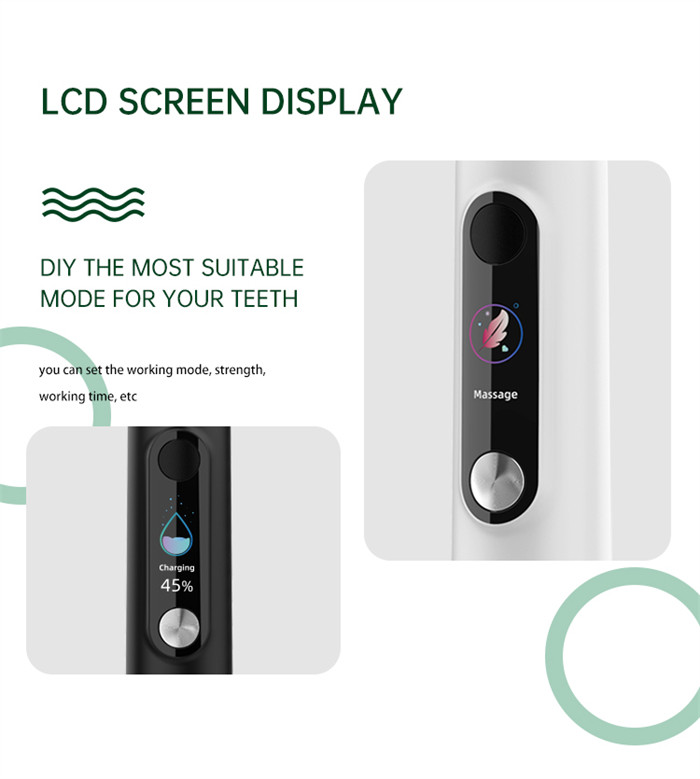 Type C Charging 6 Modes 36000 VPM Powered LCD Screen Toothbrushes With 2 Brush Heads