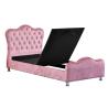 Buy cheap Pink Color Light Upholstered Bed Frame With Crown Headboard Storage Crystal Buttons from wholesalers