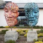 Stainless Steel Garden Smiling Face Sculpture Metal Face Statue White Steel Pipe