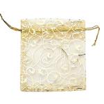 Yellow Mesh Jewelry Bags , Drawstring Jewelry Pouch Gold Silk Screen Printing