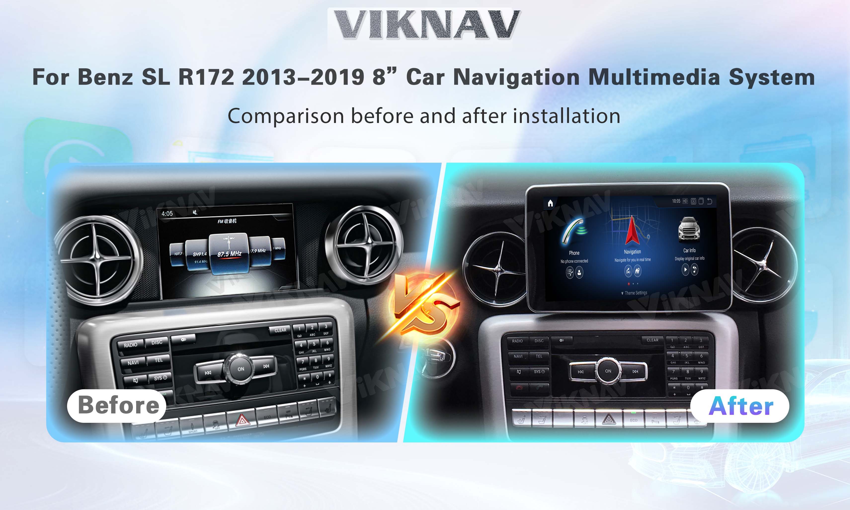 Viknav 8Inch Android Car Radio With Screen Multimedia Player For Mercedes Benz SL SLK SLC R172 2013-2019 GPS 2Din NTG5.0