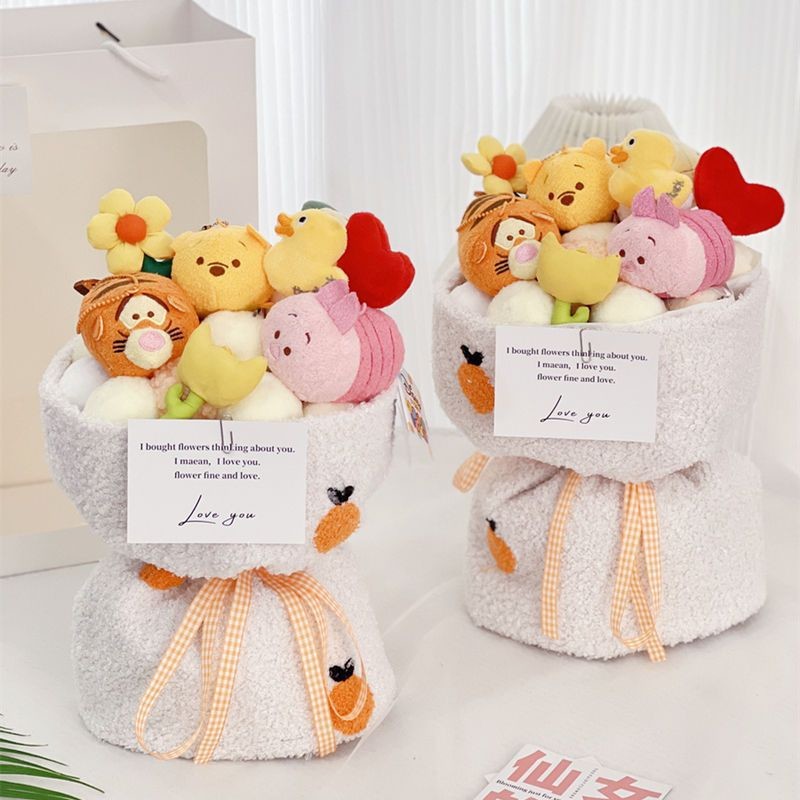 Unique Children's Day Gifts Plush Doll Flower Bouquets with Adorable Little Bear and Variety of Flowers