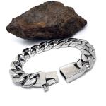 Men's Curb Link Chain Bracelet 316l Titanium Stainless Steel 15mm Width Silver