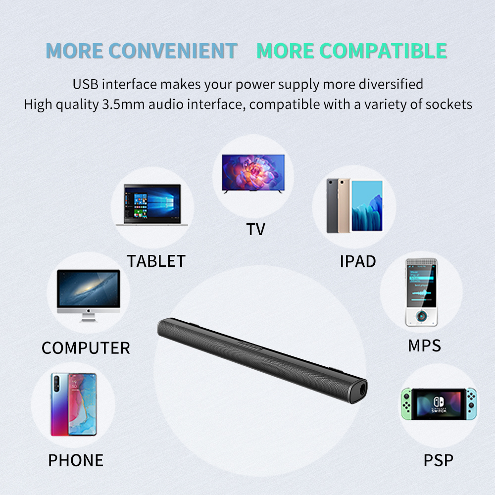 Remote Control 30W TV Sound Bar for Laptop PC Theater Portable Wireless Home Speaker