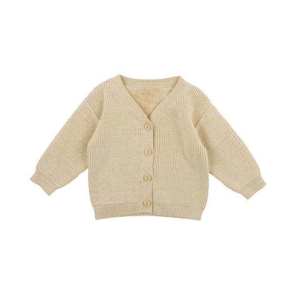100% Cotton Custom Made Sweaters Neutral Baby V-Neck Rib Knitted Cardigan Button