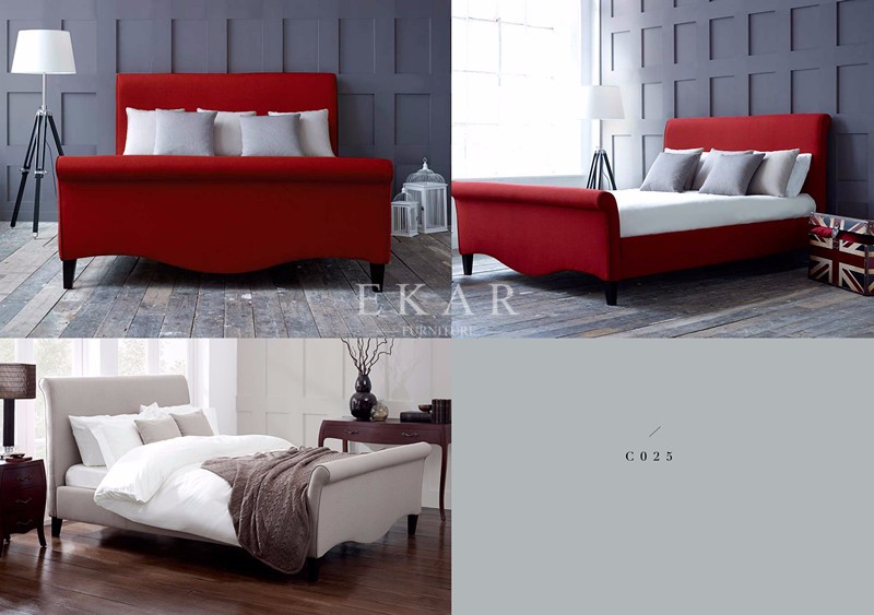 King Single Red Fabric MDF Bed