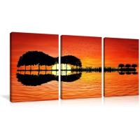 Buy cheap Urttiiyy 3 Panel Canvas Art Prints Music Abstract Guitar Tree Lake Sunset Art product