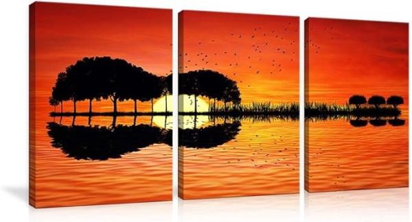 Buy cheap Urttiiyy 3 Panel Canvas Art Prints Music Abstract Guitar Tree Lake Sunset Art Painting from wholesalers
