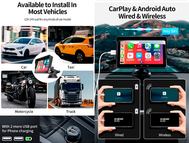Linux System Portable Wireless Carplay Navigation Apple Carplay Bluetooth WIFI FM