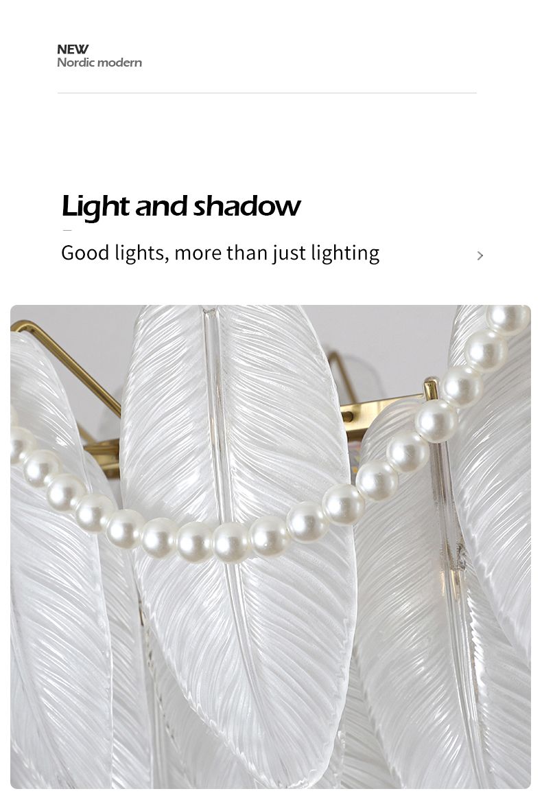 Modern Simple Pearl Feather Glass Chandelier Luxury Living Room Lamp Bedroom Dining Room White Chandelier(WHCY-253)