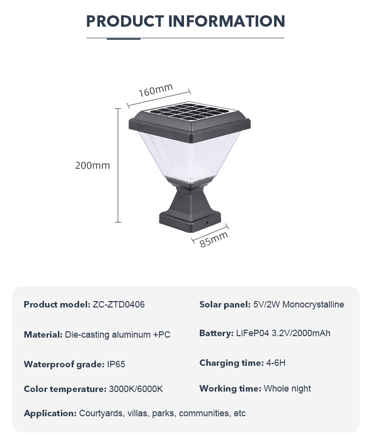 Waterproof Ip65 Solar Pillar Lamp For Outdoor Garden Decoration