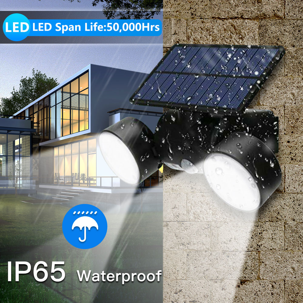 PIR Sensor 90lm 5V 1.3W Solar Wall Lamp Adjustable Angle Dual Head 2200mAh