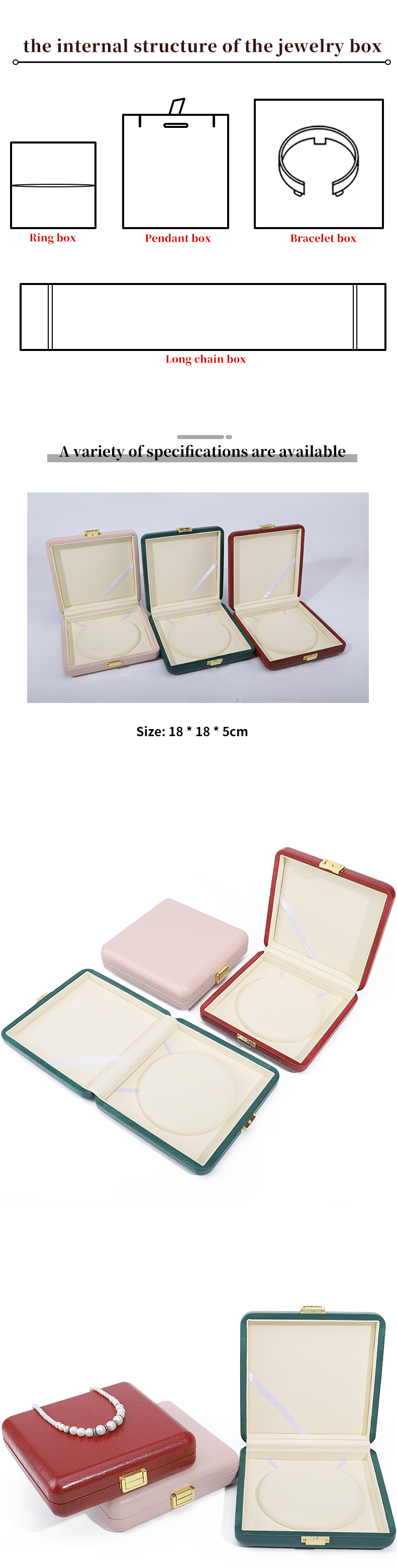 Sumptuous Durable PU Leather Pearl Necklace Packaging Case Large Jewelry Box