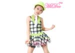CC2891 Tap & Jazz Dress Dance Costume Contrast Collar Checkered Skirt For Girls