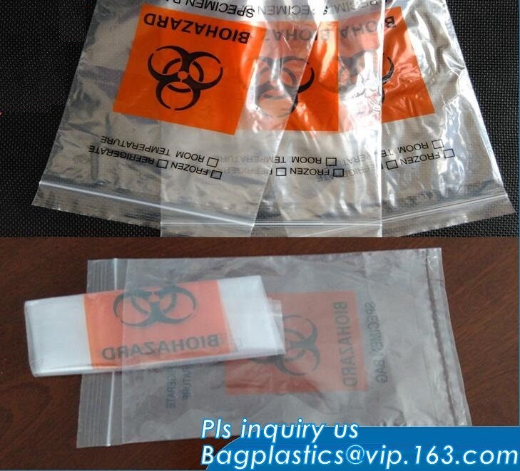 Medical packing k sealing plastic biohazard specimen bag customized pouch, Disposable plastic medical waste specim