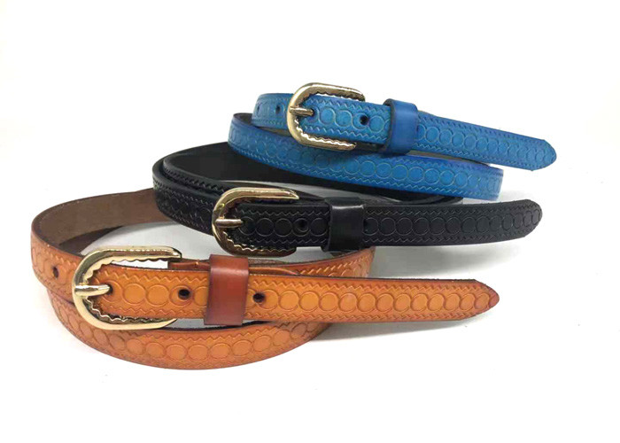 2.0cm Women's Skinny Genuine Leather Belts With Embossed Croco