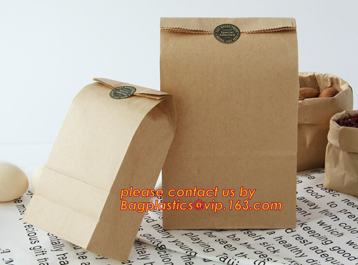 Print your own logo,fabric handles,side gusset,Custom size bottom brown grease proof burger bread paper bag, bagplastics