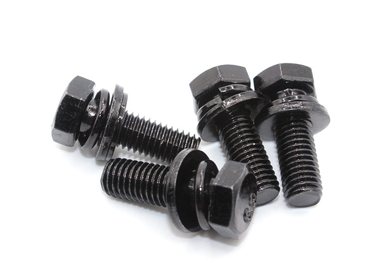 Combination Screw Hex Head Bolt with Single Coil Spring Lock Washer and Plain Washer Assemblies