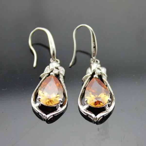 Buy cheap 925 Silver Jewelry 8mmx10mm Pear Citrine Cubic Zircon Dangle Earrings (PSJ03222) from wholesalers