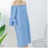Buy cheap Young Ladies Denim Shirt Dress Off Shoulder Bat Wing Long Sleeve KneeLength from wholesalers