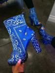 Colorful Snake Prints Waterproof Ladies High Heeled Boots Peep Toe Lace Up