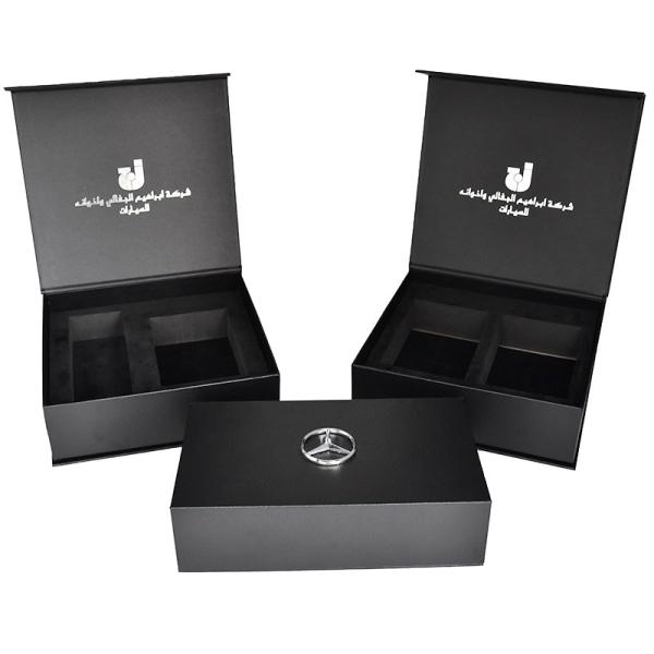 Buy cheap PU Leather Rigid Magnetic Gift Box Custom Wrapping Paper Black With EVA Inlay Metal Logo from wholesalers