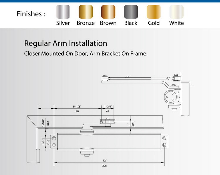 Parallel Hold Open Arm Door Closer , Surface Mounted Delayed Action Door Closer