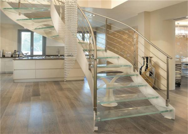 Buy cheap Interior Wrought Iron Curved Wooden Staircase , Floating Wood Stairs Customize Size from wholesalers
