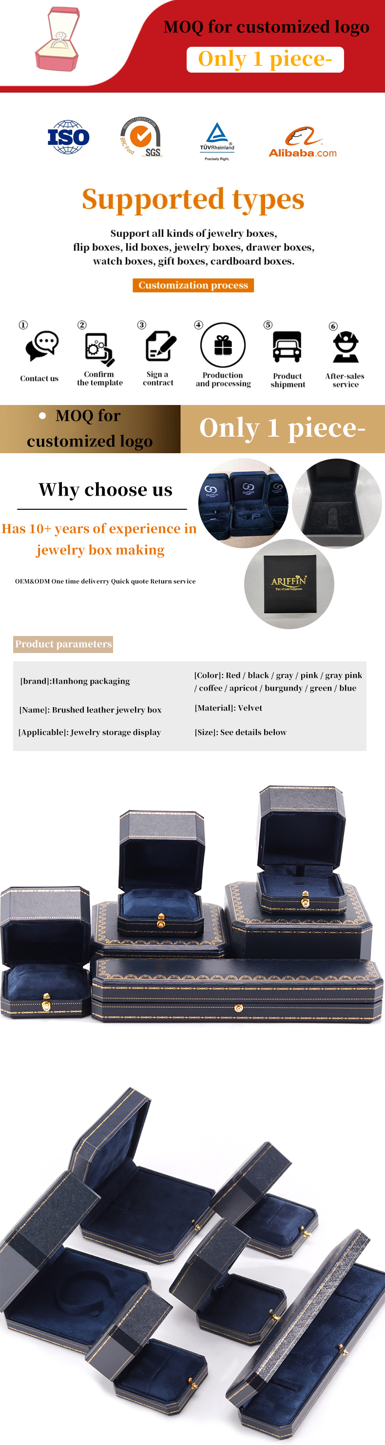 Custom Logo Jewelry Package Handmade Blue Square Paper Box for Luxury Plastic Ring Box